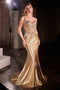 Ladivine CD776 Appliqué Satin Fitted V-Neck Gown