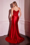 Ladivine CD776 Appliqué Satin Fitted V-Neck Gown