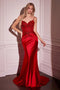 Ladivine CD776 Appliqué Satin Fitted V-Neck Gown