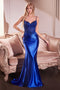 Ladivine CD776 Appliqué Satin Fitted V-Neck Gown