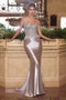 Ladivine CD776 Appliqué Satin Fitted V-Neck Gown