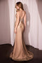 Ladivine CD779 Beaded Satin Fitted V-Neck Gown