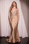 Ladivine CD779 Beaded Satin Fitted V-Neck Gown