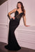 Ladivine CD779 Beaded Satin Fitted V-Neck Gown