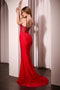 Ladivine CD779 Beaded Satin Fitted V-Neck Gown