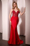 Ladivine CD779 Beaded Satin Fitted V-Neck Gown