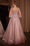 Ladivine CD784 Appliqué Bell-Sleeve A-Line Gown