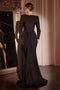 Ladivine CD788 Beaded Satin Long-Sleeve Gown with Slit