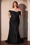 Ladivine CD790 Satin Fitted Off-Shoulder Gown with Side Slit