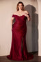 Ladivine CD790 Satin Fitted Off-Shoulder Gown with Side Slit