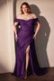 Ladivine CD790 Satin Fitted Off-Shoulder Gown with Side Slit