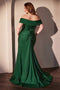 Ladivine CD790 Satin Fitted Off-Shoulder Gown with Side Slit