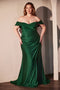 Ladivine CD790 Satin Fitted Off-Shoulder Gown with Side Slit