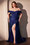 Ladivine CD790 Satin Fitted Off-Shoulder Gown with Side Slit