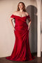 Ladivine CD790 Satin Fitted Off-Shoulder Gown with Side Slit