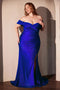 Ladivine CD790 Satin Fitted Off-Shoulder Gown with Side Slit