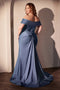 Ladivine CD790 Satin Fitted Off-Shoulder Gown with Side Slit