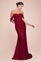 Ladivine CD790 Satin Fitted Off-Shoulder Gown with Side Slit