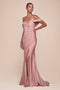 Ladivine CD790 Satin Fitted Off-Shoulder Gown with Side Slit