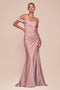 Ladivine CD790 Satin Fitted Off-Shoulder Gown with Side Slit