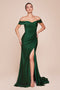 Ladivine CD790 Satin Fitted Off-Shoulder Gown with Side Slit