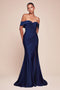 Ladivine CD790 Satin Fitted Off-Shoulder Gown with Side Slit