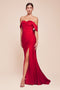 Ladivine CD790 Satin Fitted Off-Shoulder Gown with Side Slit