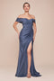 Ladivine CD790 Satin Fitted Off-Shoulder Gown with Side Slit