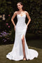 Ladivine CD791W Satin White Strapless Sweetheart Slit Gown