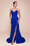 Ladivine CD791 Satin Fitted Strapless Gown with Pointed V-Neck