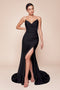 Ladivine CD791 Satin Fitted Strapless Gown with Pointed V-Neck