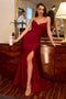 Ladivine CD791 Satin Fitted Strapless Gown with Pointed V-Neck