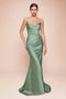 Ladivine CD791 Satin Fitted Strapless Gown with Pointed V-Neck