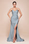 Ladivine CD791 Satin Fitted Strapless Gown with Pointed V-Neck