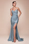 Ladivine CD791 Satin Fitted Strapless Gown with Pointed V-Neck