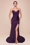 Ladivine CD791 Satin Fitted Strapless Gown with Pointed V-Neck