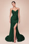 Ladivine CD791 Satin Fitted Strapless Gown with Pointed V-Neck