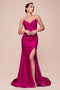 Ladivine CD791 Satin Fitted Strapless Gown with Pointed V-Neck