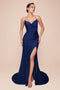 Ladivine CD791 Satin Fitted Strapless Gown with Pointed V-Neck