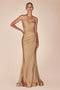 Ladivine CD791 Satin Fitted Strapless Gown with Pointed V-Neck