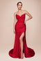 Ladivine CD791 Satin Fitted Strapless Gown with Pointed V-Neck