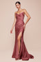 Ladivine CD791 Satin Fitted Strapless Gown with Pointed V-Neck