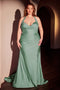 Ladivine CD796C Plus Size Satin Fitted Halter Gown