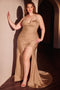 Ladivine CD796C Plus Size Satin Fitted Halter Gown