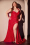 Ladivine CD796C Plus Size Satin Fitted Halter Gown