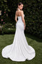 Ladivine CD796W White Satin Halter Slit Gown