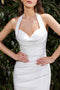 Ladivine CD796W White Satin Halter Slit Gown