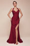 Ladivine CD796 Satin Fitted Long Halter Gown with Side Slit