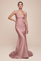 Ladivine CD796 Satin Fitted Long Halter Gown with Side Slit