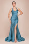 Ladivine CD796 Satin Fitted Long Halter Gown with Side Slit